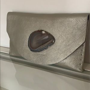 Diana Nieto silver leather clutch w agate stone
